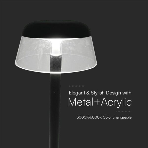Επαναφορτιζόμενο Πορτατίφ 3W LED CCT Dimmable Αφής Μαύρο VTAC – 23685