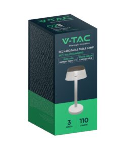 Επαναφορτιζόμενο Πορτατιφ Λευκό 3W LED CCT Dimmable Αφής VTAC – 23686