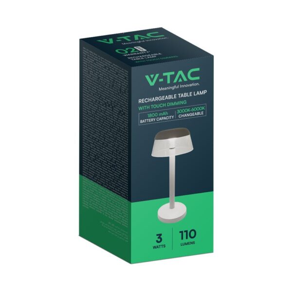 Επαναφορτιζόμενο Πορτατιφ Λευκό 3W LED CCT Dimmable Αφής VTAC – 23686