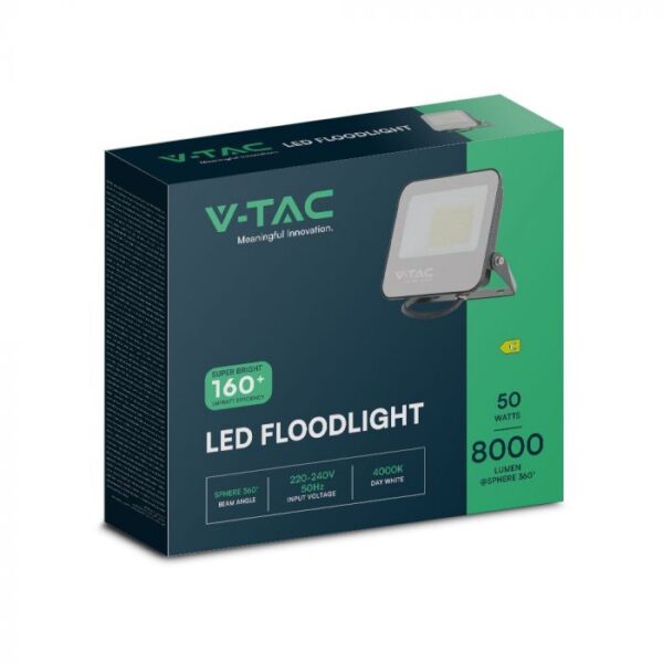 LED Προβολέας 50W V-TAC Samsung Chip Γκρι 8000lm Αδιάβροχος IP65 4000K  – 23694