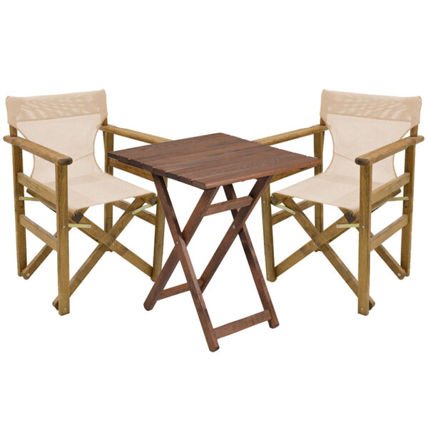 Garden dining table Retto set of 3 pieces solid beech wood walnut-ecru 60x60x71cm 237-000038