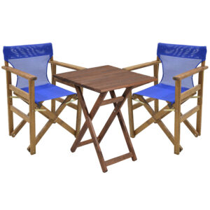 Garden dining table Retto set of 3 pieces solid beech wood walnut-blue 60x60x71cm 237-000039