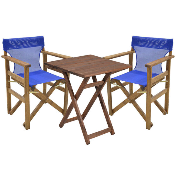 Garden dining table Retto set of 3 pieces solid beech wood walnut-blue 60x60x71cm 237-000039