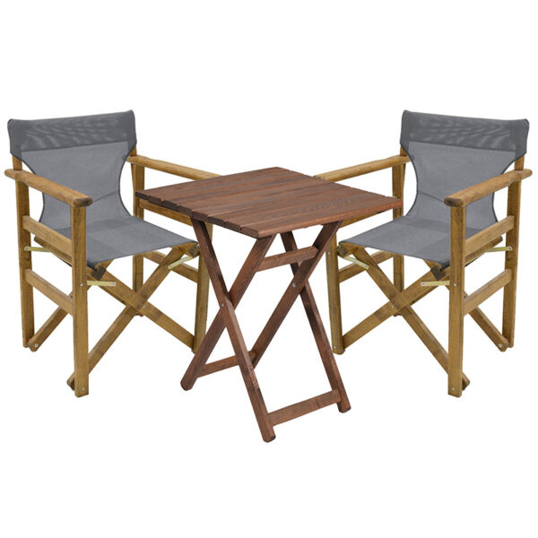 Garden dining table Retto set of 3 pieces solid beech wood walnut-PVC grey white 60x60x71cm 237-000040