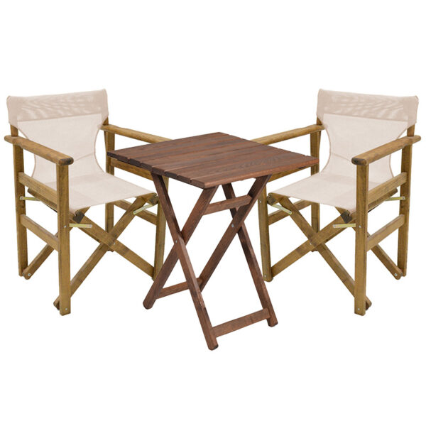 Garden dining table Retto set of 3 pieces solid beech wood walnut-PVC beige white 60x60x71cm 237-000041