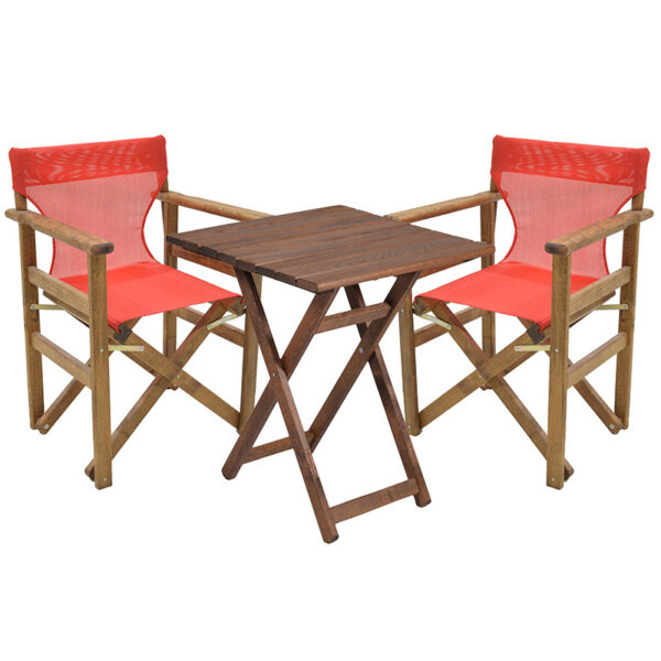 Garden dining table Retto set of 3 pieces solid beech wood walnut-PVC red 60x60x71cm 237-000042