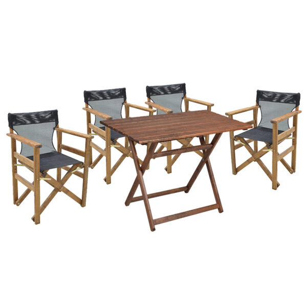 Garden dining table Retto set of 5 pieces solid beech wood walnut-PVC black 80x60x72cm 237-000043