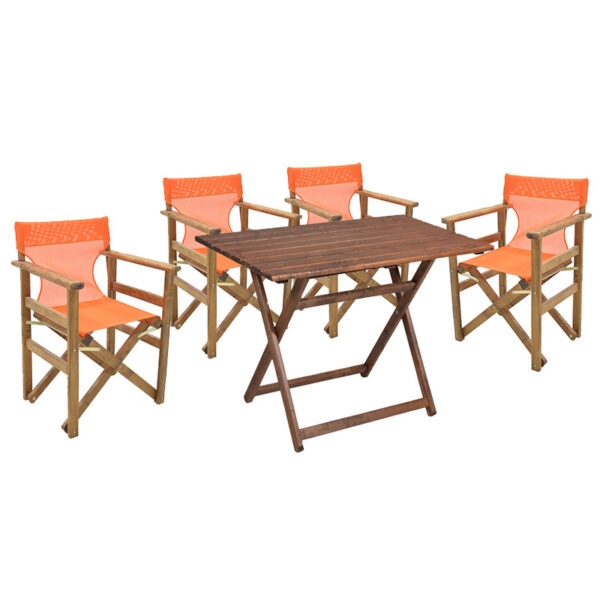 Garden dining table Retto set of 5 pieces solid beech wood walnut-PVC orange 80x60x72cm 237-000044