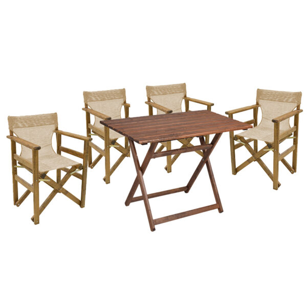 Garden dining table Retto set of 5 pieces solid beech wood walnut-PVC beige-ecru 80x60x72cm 237-000045