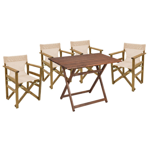 Garden dining table Retto set of 5 pieces solid beech wood walnut-ecru 80x60x72cm 237-000046