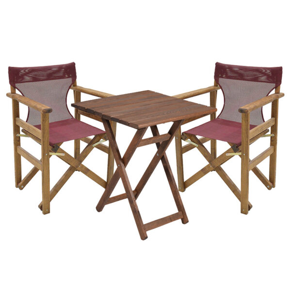 Garden dining table Retto set of 3 pieces solid beech wood walnut-PVC burgundy 70x70x71cm 237-000049