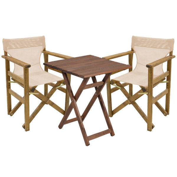 Garden dining table Retto set of 3 pieces solid beech wood walnut-ecru 70x70x71cm 237-000050