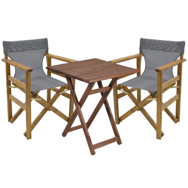 Garden dining table Retto set of 3 pieces solid beech wood walnut-PVC grey-white 70x70x71cm 237-000051