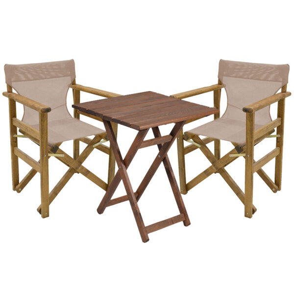 Garden dining table Retto set of 3 pieces solid beech wood walnut-PVC  taype 70x70x71cm 237-000052