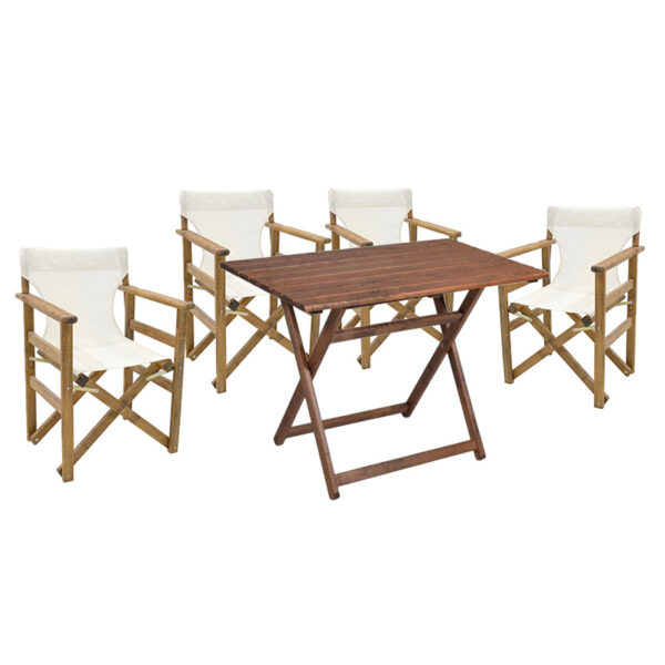 Garden dining table Retto set of 5 pieces solid beech wood walnut-PVC white 100x60x71cm 237-000053