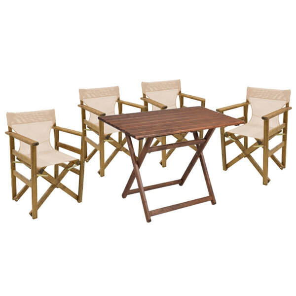 Garden dining table Retto set of 5 pieces solid beech wood walnut-ecru 100x60x71cm 237-000055