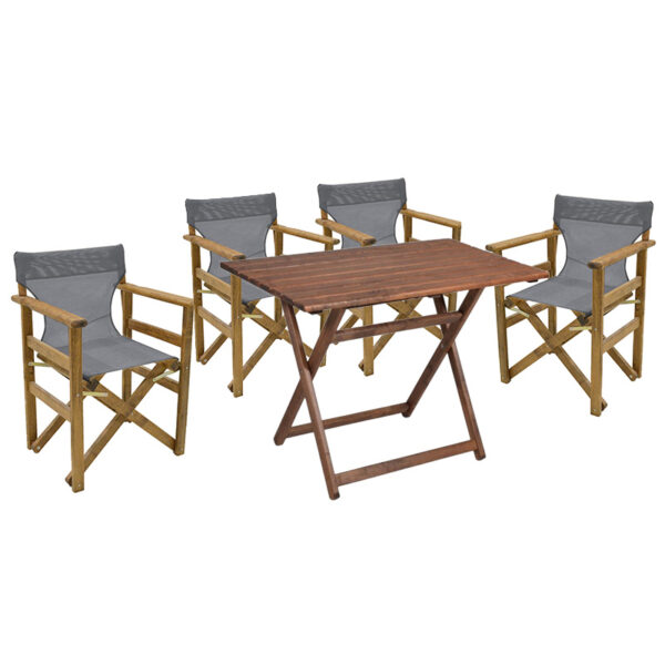 Garden dining table Retto set of 5 pieces solid beech wood walnut-grey whihte 100x60x71cm 237-000056