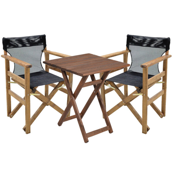 Garden dining table Retto set of 3 pieces solid beech wood walnut-PVC black-grey 60x60x71cm 237-000058