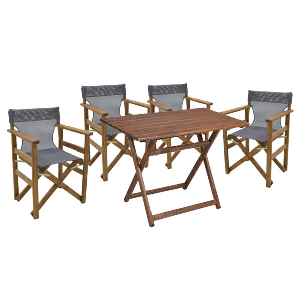 Garden dining set 5 pcs Retto solid beech wood walnut-cloth-grey-white 80x60x72cm 237-000061
