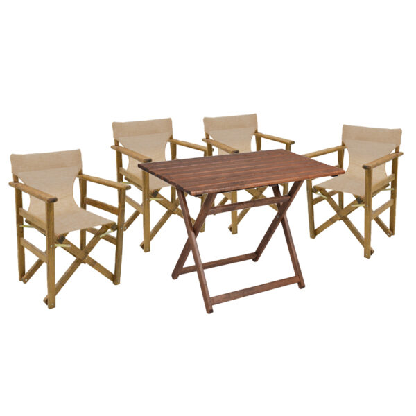 Garden dining set 5 pcs Retto solid beech wood walnut cloth-beige-ecru 100x60x71cm 237-000068