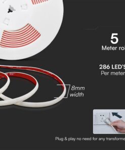 LED Ταινία 12.5W 220V V-TAC 1100lm Αδιάβροχη IP65 θερμό 3000K 5 Μέτρα – 23715