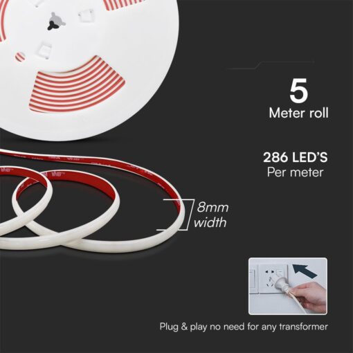 LED Ταινία 12.5W 220V V-TAC 1100lm Αδιάβροχη IP65 θερμό 3000K 5 Μέτρα – 23715