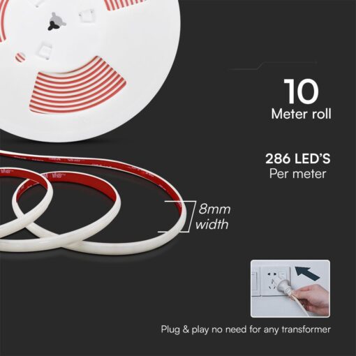 LED Ταινία 12.5W 220V V-TAC 1100lm Αδιάβροχη IP65 Θερμό 3000K 10 Μέτρα – 23718