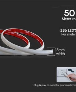 LED Ταινία 12.5W 220V V-TAC 1100lm Αδιάβροχη IP65 Θερμό 3000K 50 Μέτρα – 23721