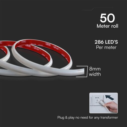 LED Ταινία 12.5W 220V V-TAC 1100lm Αδιάβροχη IP65 Θερμό 3000K 50 Μέτρα – 23721