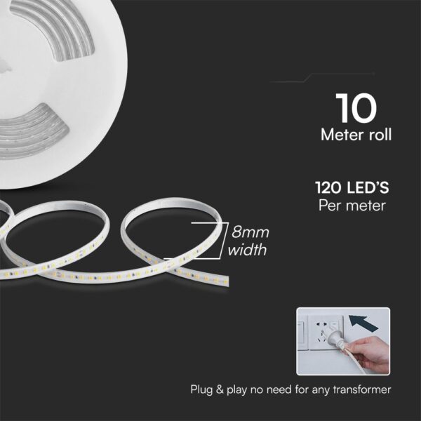 LED Ταινία 10.5W 220V V-TAC Αδιάβροχη IP65 Κόκκινη 10 Μέτρα – 23724