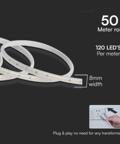 LED Ταινία 10.5W 220V V-TAC Αδιάβροχη IP65 Κόκκινη 50 Μέτρα – 23730