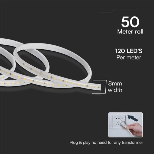 LED Ταινία 10.5W 220V V-TAC Αδιάβροχη IP65 Κόκκινη 50 Μέτρα – 23730