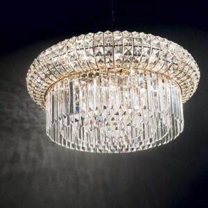 IDEAL LUX Κρεμαστό Φωτιστικό NABUCCO 12xE14 Χρυσού Χρώματος και Κρύσταλλο – 237794
