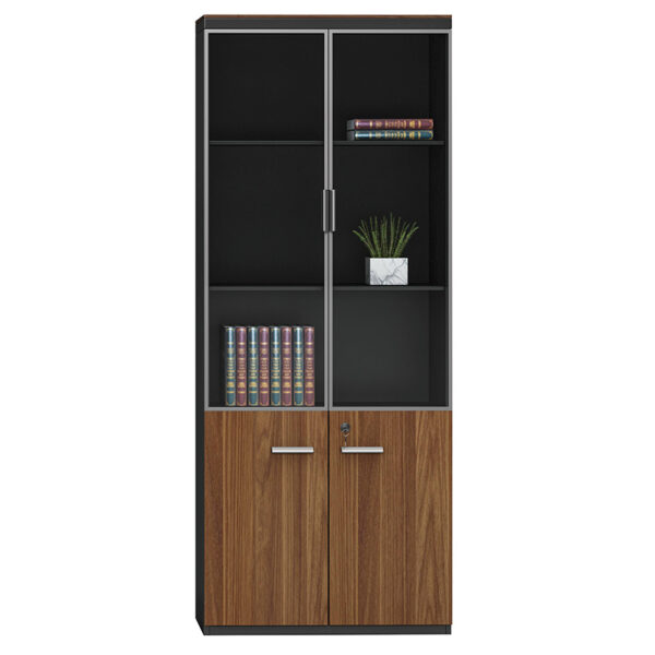 Bookcase Oscar pakoworld with doors by glass walnut-anhracite color 80x40x200cm 246-000006