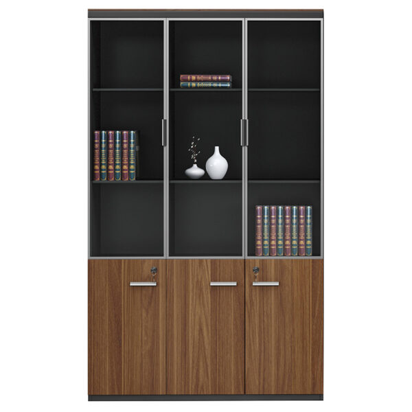 Bookcase Oscar pakoworld with doors by glass walnut-anhracite color 120x40x200cm 246-000010