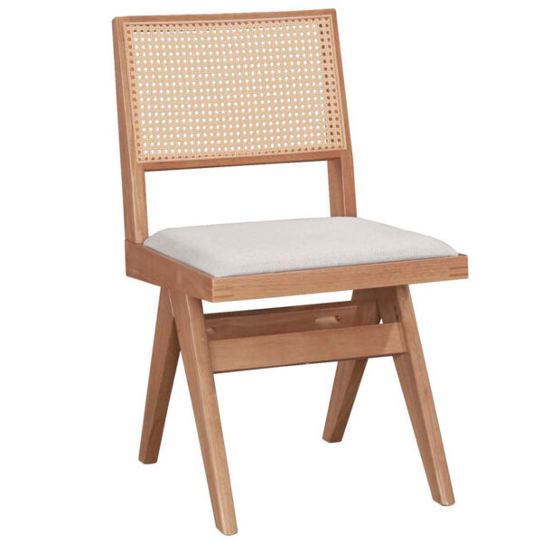 Winslow chair pakoworld wood rubberwood light walnut-pvc natural rattan-fabric gray 247-000002