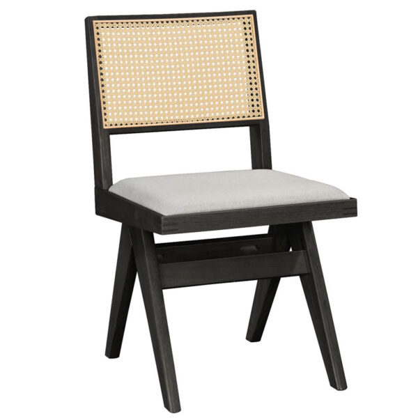 Winslow pakoworld chair rubberwood black-pvc rattan matiral-grey fabric 247-000003