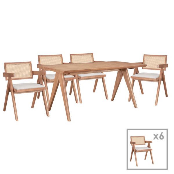 Dining set Winslow É pakoworld set 7pieces rubberwood light walnut 160x85x75cm 247-000014