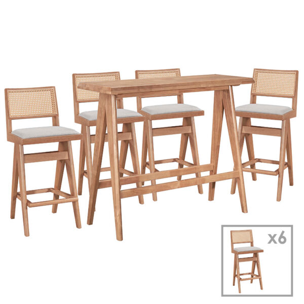 Dining bar set Winslow pakoworld set 7pieces rubberwood light walnut 120x45x100cm 247-000016