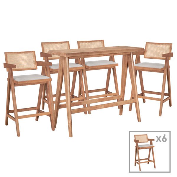 Dining set Winslow É pakoworld set 7pieces rubberwood light walnut 120x45x100cm 247-000018