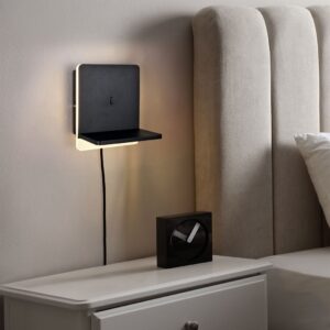Φωτιστικό Τοίχου Κρεβατιού Μαύρο Ματ FAIRFIELD LED 9W 950lm 3000K Step Dimmable με USB & Ασύρματο Φορτιστή Trio Lighting – 248670132
