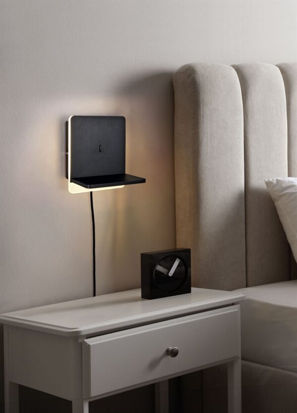 Φωτιστικό Τοίχου Κρεβατιού Μαύρο Ματ FAIRFIELD LED 9W 950lm 3000K Step Dimmable με USB & Ασύρματο Φορτιστή Trio Lighting – 248670132