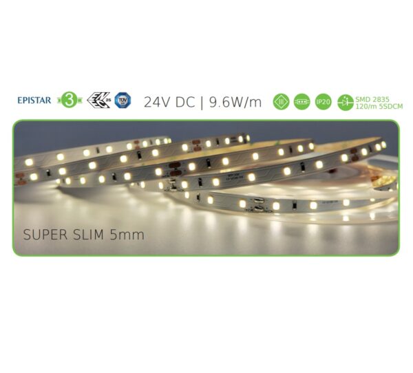 LED Ταινία Super Slim 9.6W 24V ACA Dimmable 1010lm/m Θερμό 3000K 5 Μέτρα – 24968030SL