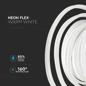 Ζεστό λευκό Neon Flex, 80% εξοικονόμηση ενέργειας, γωνία φωτισμού 160°, κομψός σχεδιασμός.