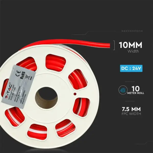 LED Neon Flex 8W V-TAC Αδιάβροχη IP65 24V Κόκκινο 10 Μέτρα – 2516
