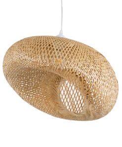 GloboStar® CARIBBEAN 01723 Vintage Κρεμαστό Φωτιστικό Οροφής Μονόφωτο 1 x E27 Μπεζ Ξύλινο Bamboo Φ45 x Y24cm