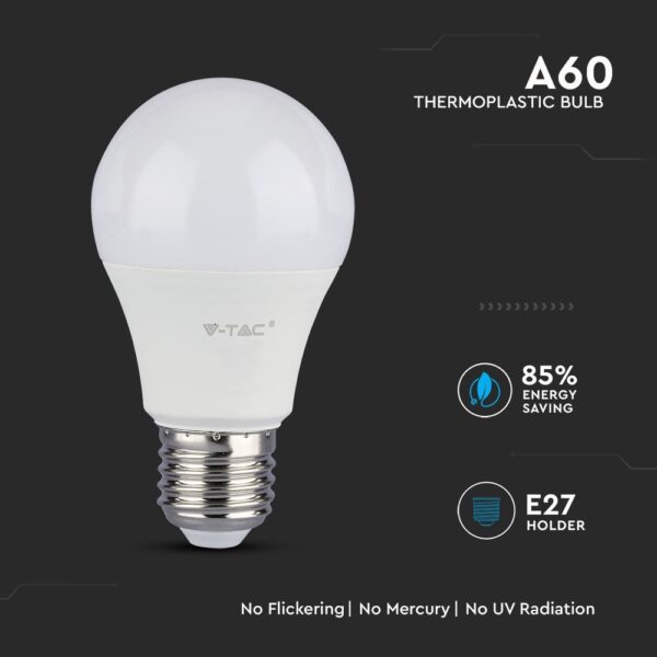 LED Λάμπα E27 A60 6.5W V-TAC PRO Samsung Chip 200° 806lm Θερμό Λευκό 3000K – 255