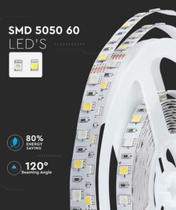 LED Ταινία 8W V-TAC 400lm/m Πολύχρωμη RGB+W Θερμό 3000K 5 Μέτρα – 212553