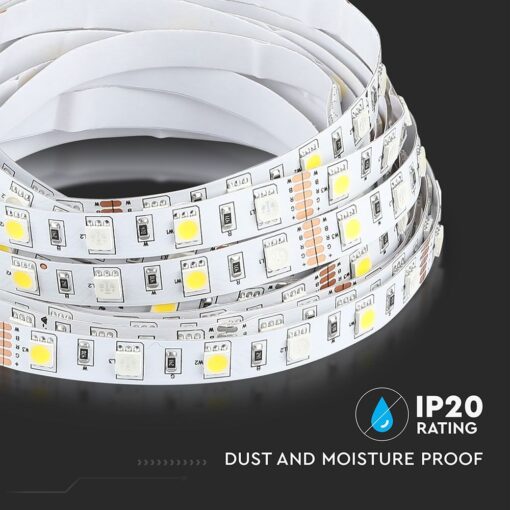 LED Ταινία  8W V-TAC 400lm/m Πολύχρωμη RGB+W Θερμό 3000K 5 Μέτρα – 212553