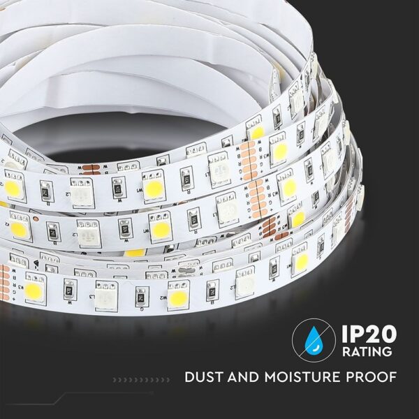 LED Ταινία  8W V-TAC 400lm/m Πολύχρωμη RGB+W Θερμό 3000K 5 Μέτρα – 212553